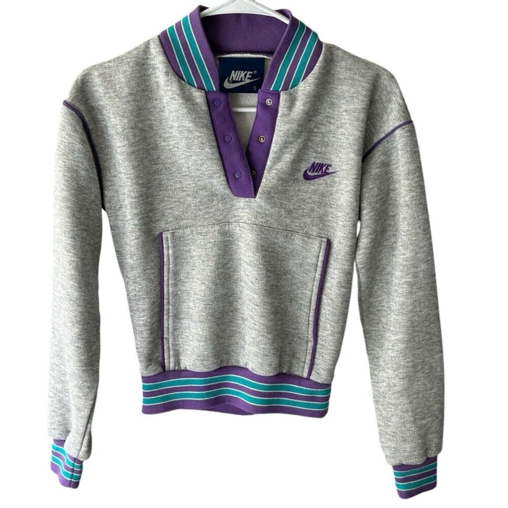 Nike Grey Pullover Sweatshirt with Purple & Teal Trim